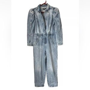 Express Puff Sleeve Distress Denim Jumpsuit Women's 2 XS